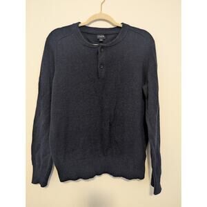 J.Crew Sweater Mens Henley Navy Blue Lambswool Blend Size Medium